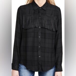 Rails Dolly Plaid Fringe Trim Button-Up Shirt‎ in Onyx - L